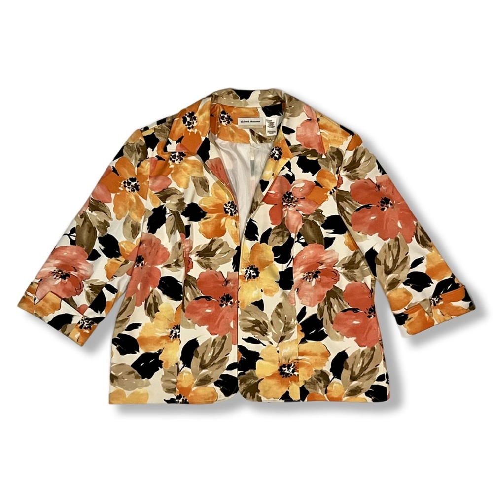 Alfred Dunner Womens Stretch Blazer Floral Open Front Size 20W